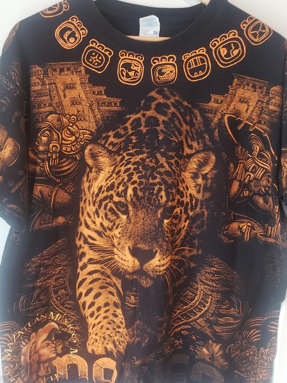 Vintage All Over Print Black Tee with Orange Jaguar Graphic